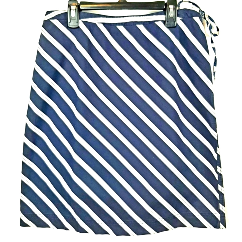 Tommy Hilfiger Navy Blue Skirt with White Diagonal stripes Tie Side Size 6 Prep